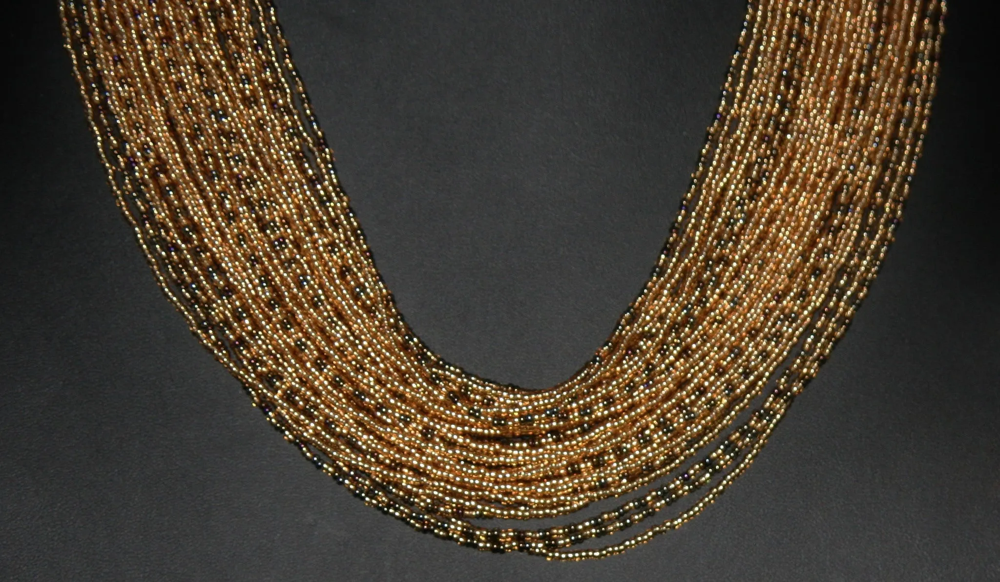 Tribal Beaded Multistrand African Necklace Gold & Graphite Colors