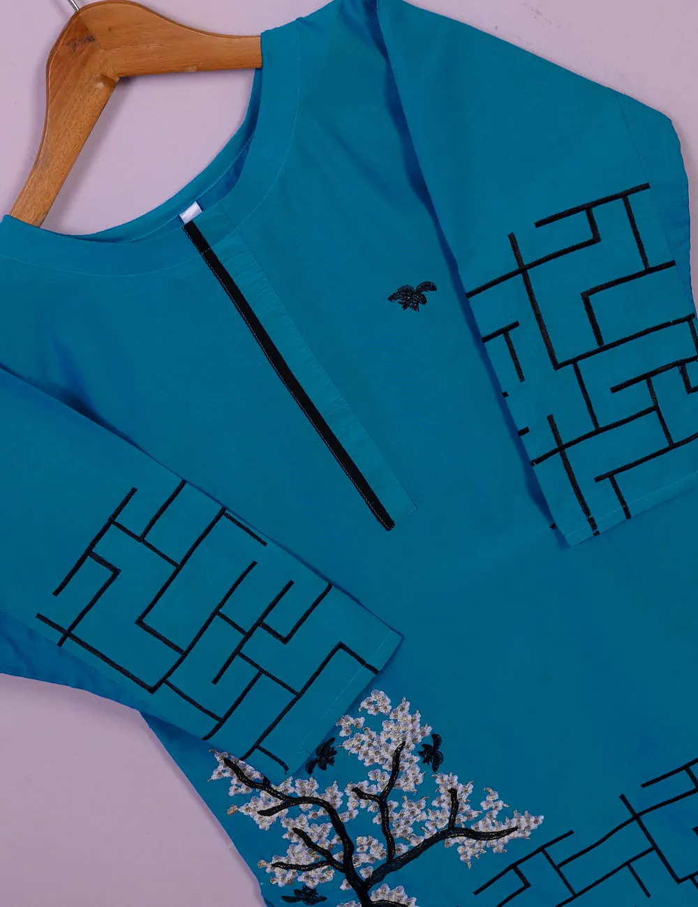 TS-112A-Blue - Cotton Embroidered Stitched Kurti