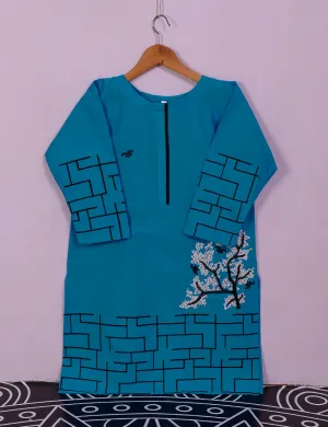 TS-112A-Blue - Cotton Embroidered Stitched Kurti