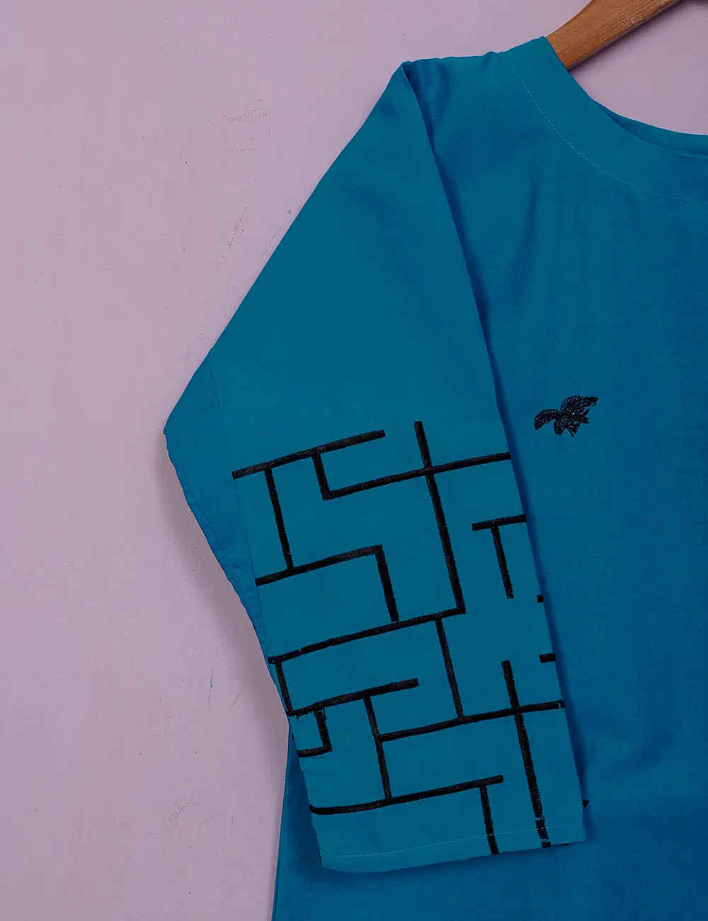 TS-112A-Blue - Cotton Embroidered Stitched Kurti