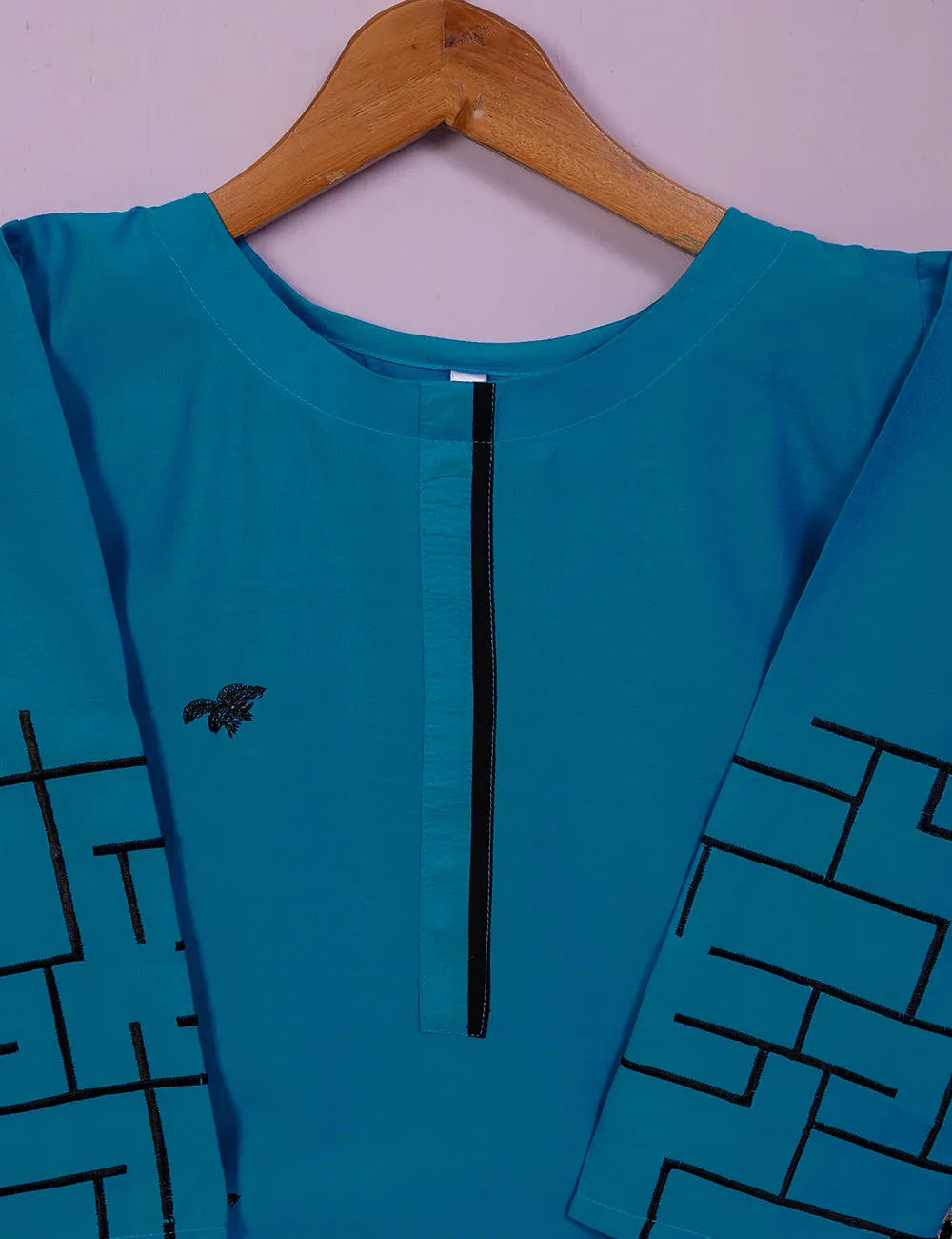 TS-112A-Blue - Cotton Embroidered Stitched Kurti