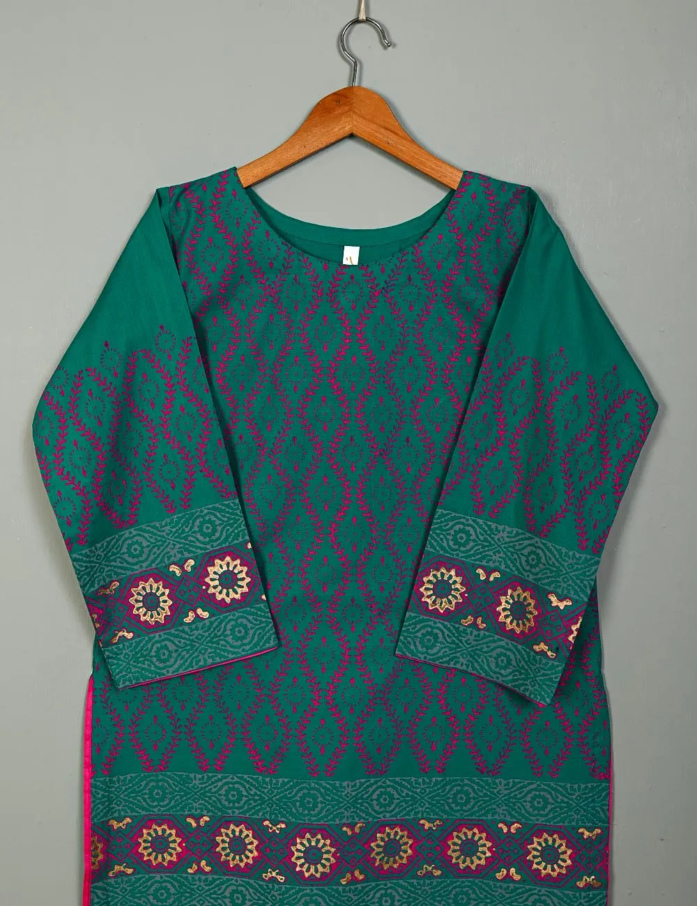 TS-119B-Green - Cotton Block Printed Stitched