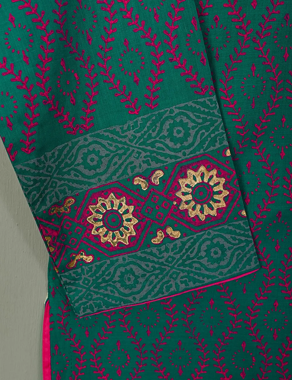 TS-119B-Green - Cotton Block Printed Stitched