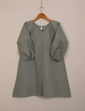 TS-134-GreeenishGrey - Cotton Open Button Kurti