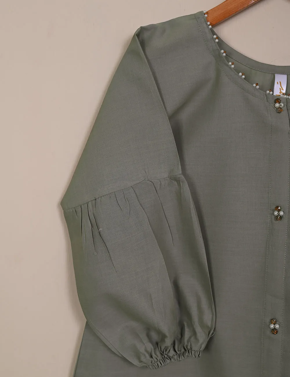 TS-134-GreeenishGrey - Cotton Open Button Kurti