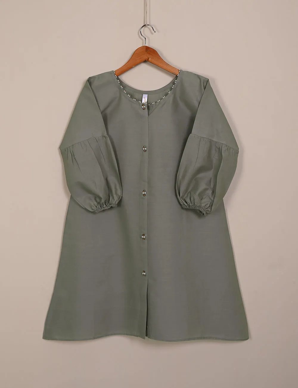 TS-134-GreeenishGrey - Cotton Open Button Kurti