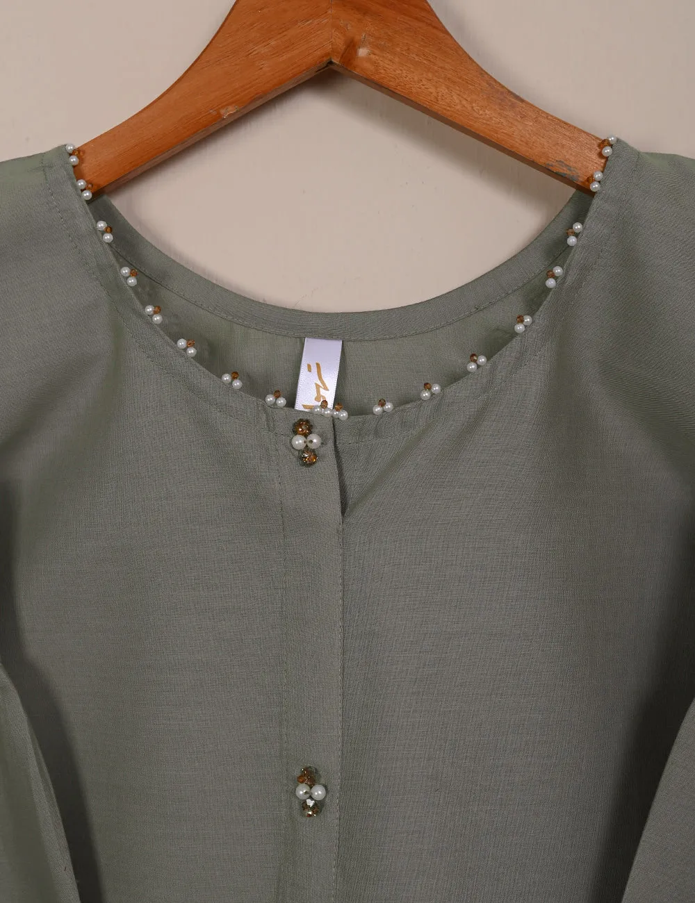 TS-134-GreeenishGrey - Cotton Open Button Kurti