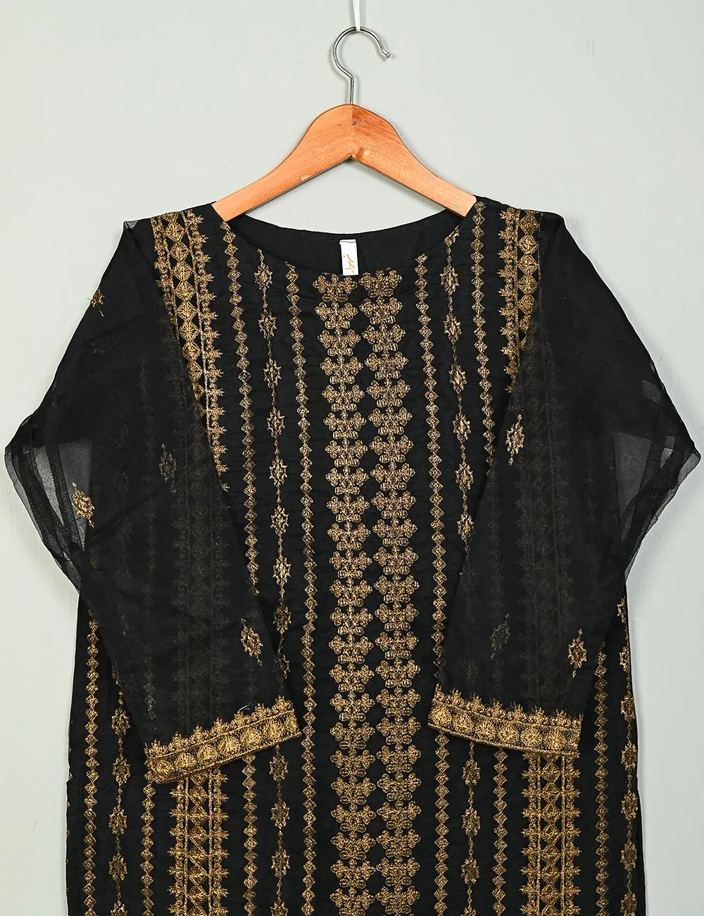TS-197A-Black - Organza Embroidered Kurti