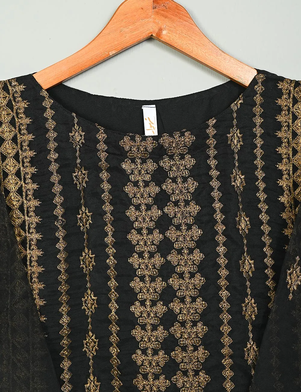 TS-197A-Black - Organza Embroidered Kurti