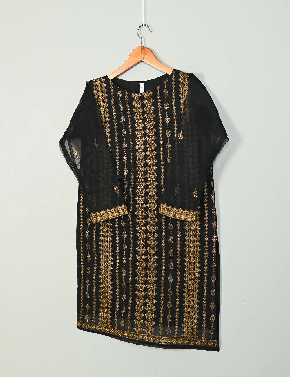 TS-197A-Black - Organza Embroidered Kurti