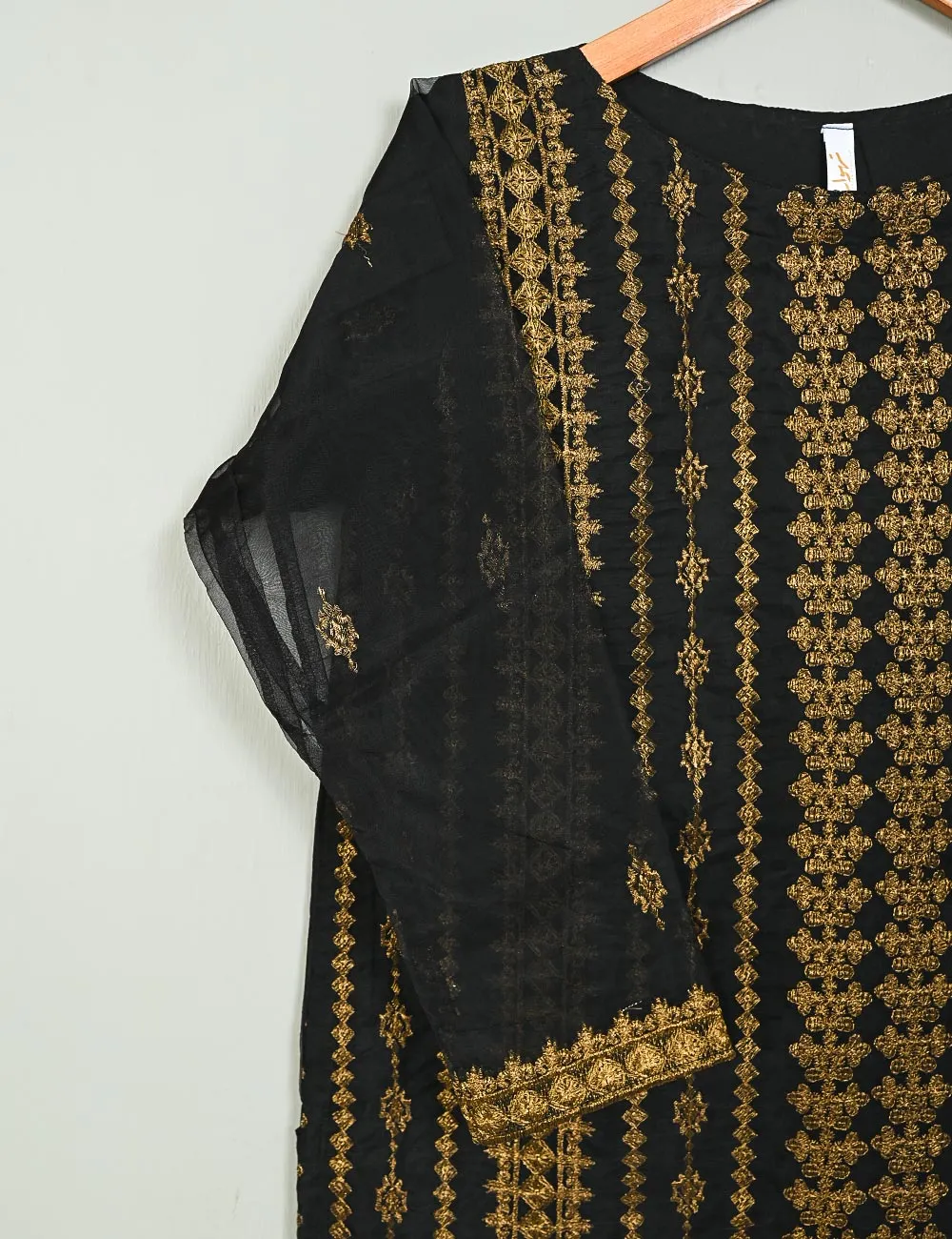 TS-197A-Black - Organza Embroidered Kurti