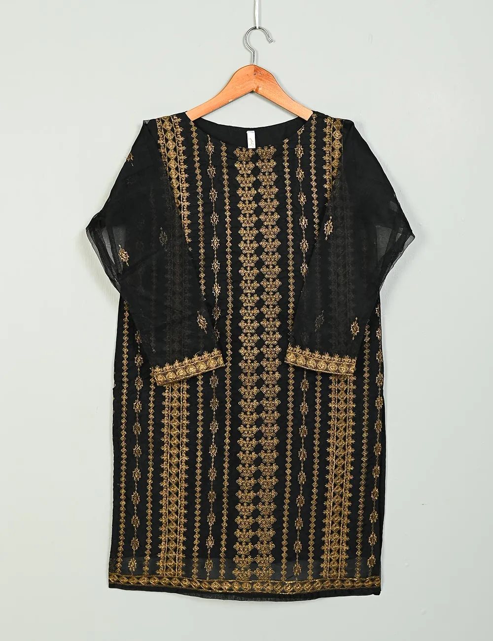 TS-197A-Black - Organza Embroidered Kurti