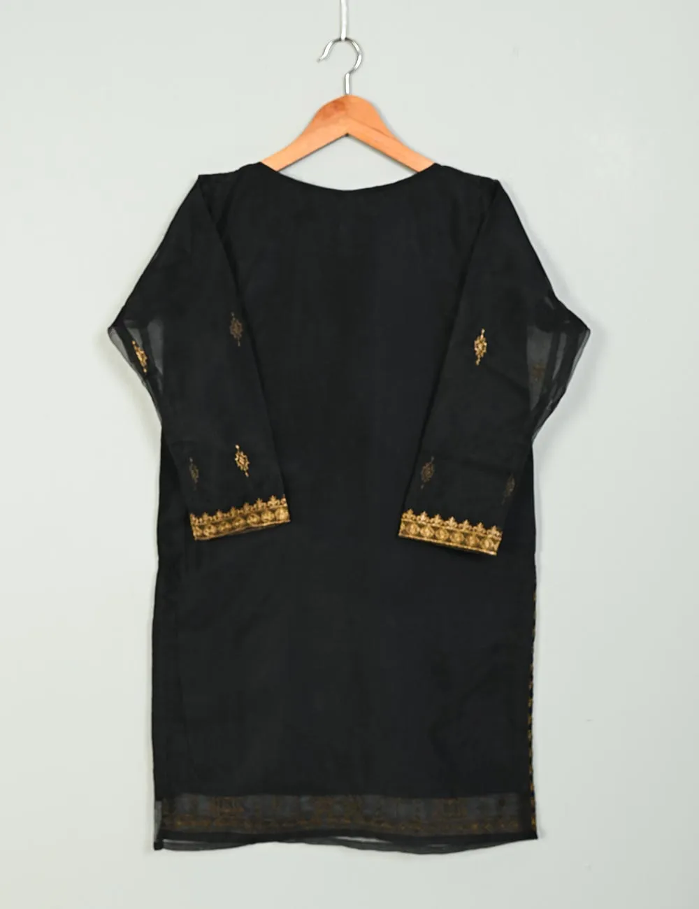 TS-197A-Black - Organza Embroidered Kurti