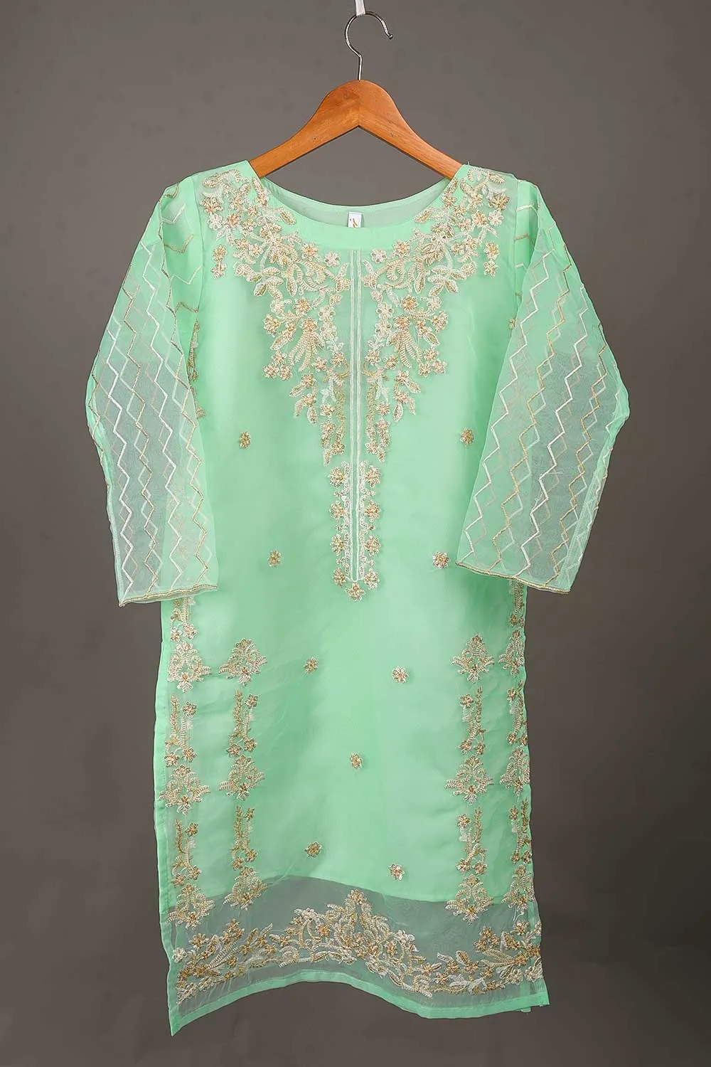 TS-202A-AquaGreen - Organza Embroidered Kurti