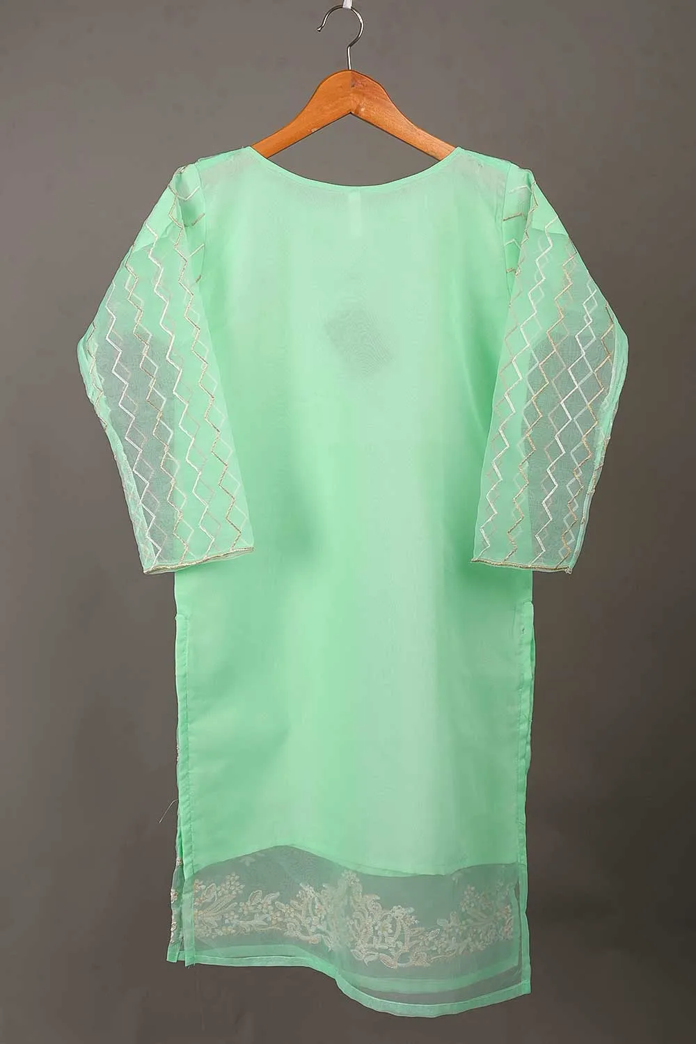 TS-202A-AquaGreen - Organza Embroidered Kurti