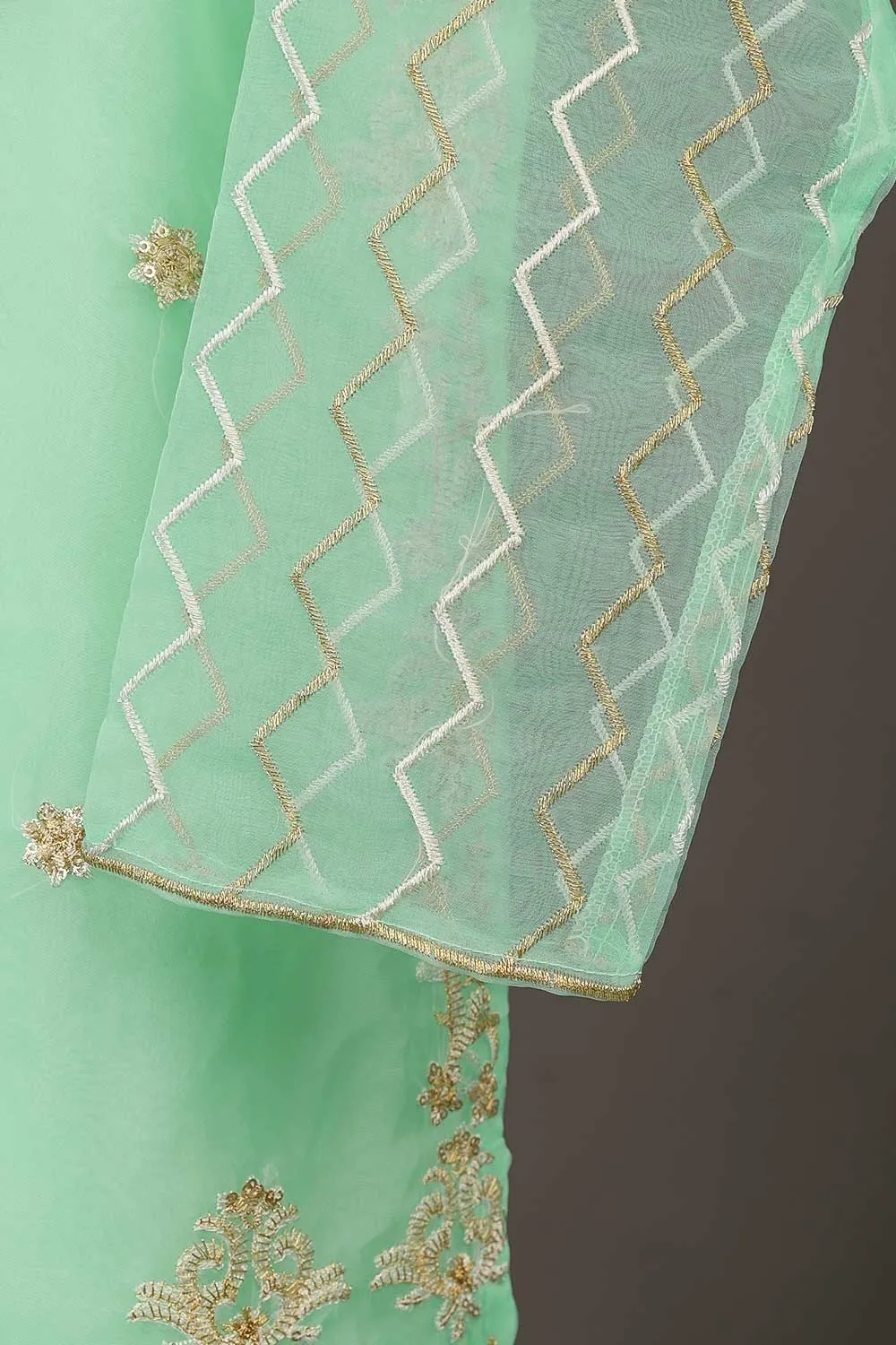 TS-202A-AquaGreen - Organza Embroidered Kurti