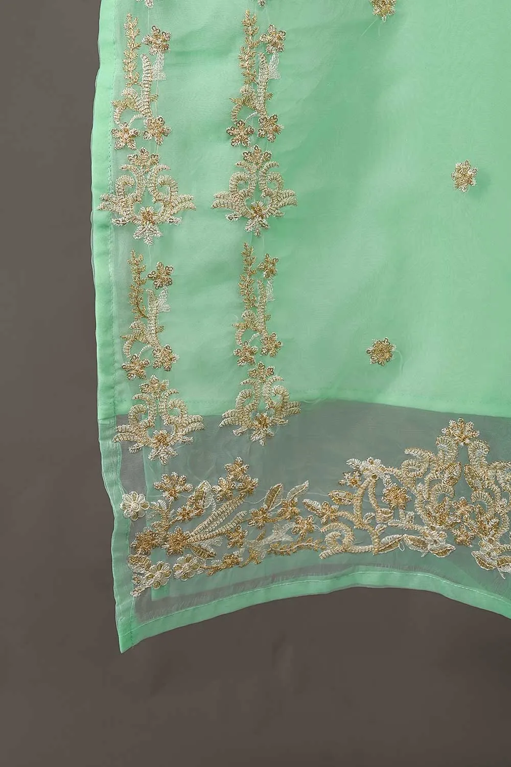 TS-202A-AquaGreen - Organza Embroidered Kurti