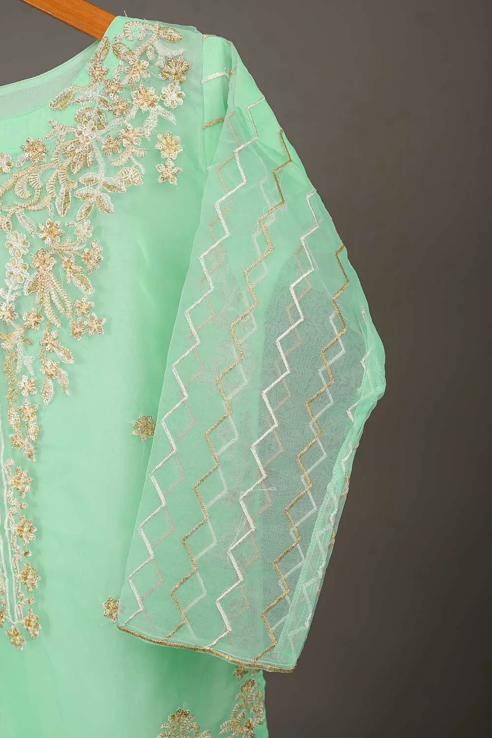 TS-202A-AquaGreen - Organza Embroidered Kurti