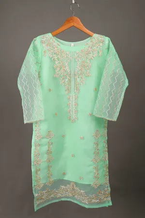 TS-202A-AquaGreen - Organza Embroidered Kurti