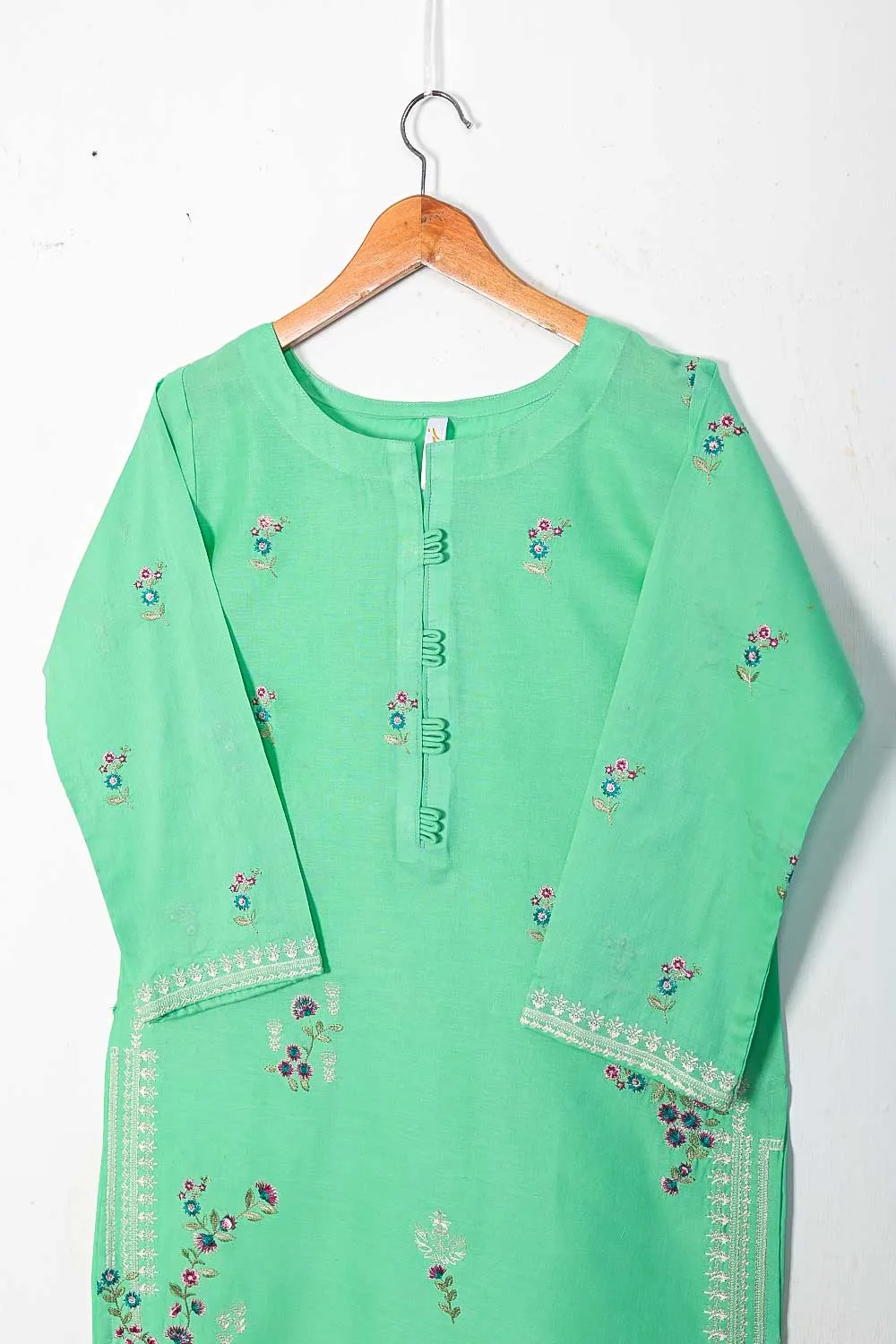 TS-225B-Green - Cotton Embroidered Stitched Kurti