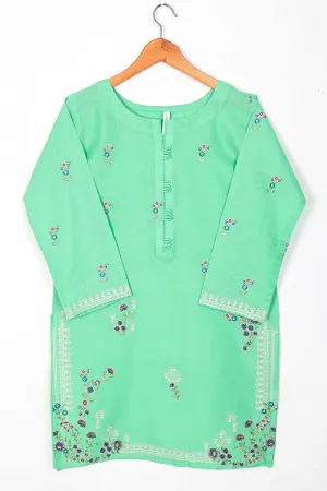 TS-225B-Green - Cotton Embroidered Stitched Kurti