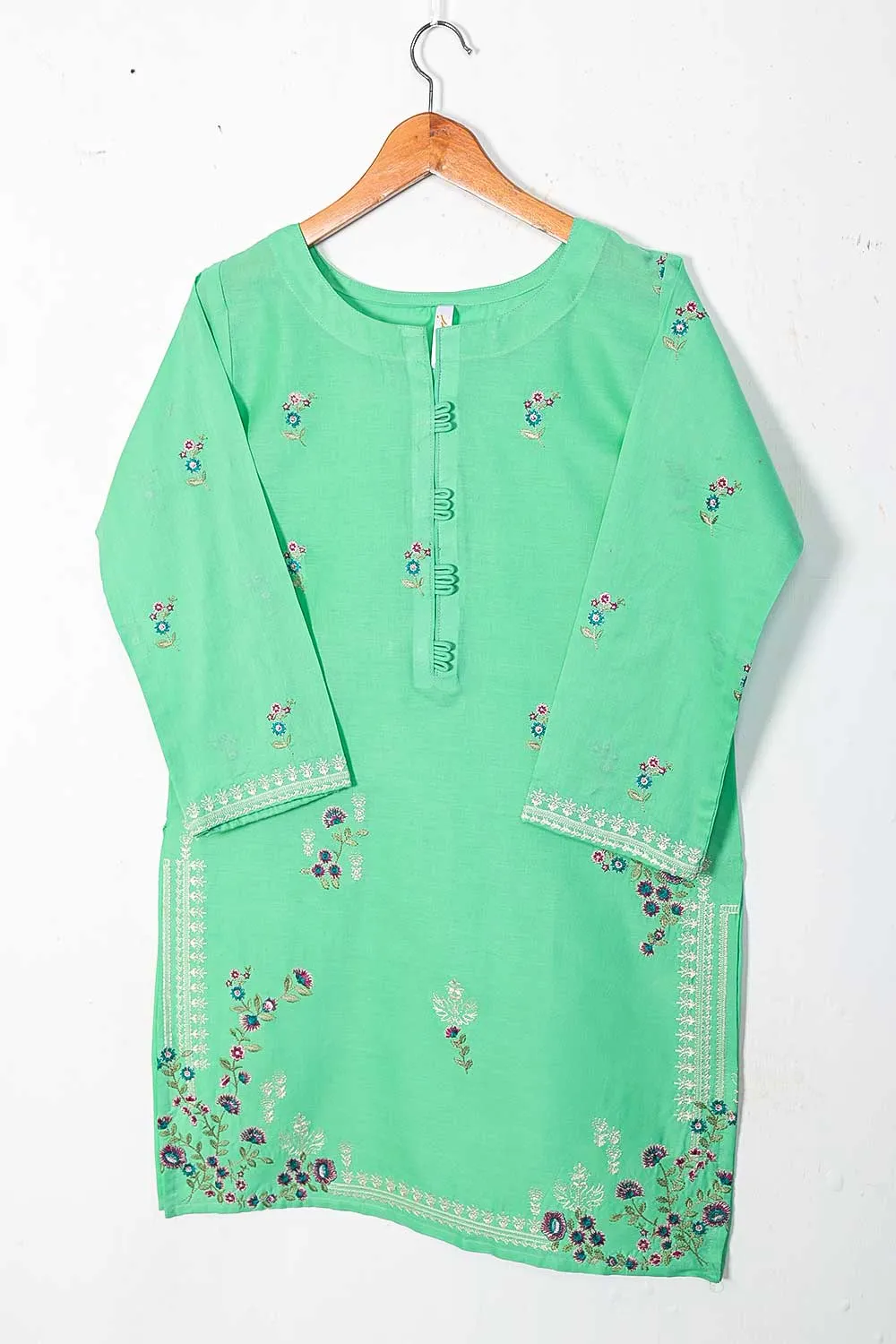 TS-225B-Green - Cotton Embroidered Stitched Kurti
