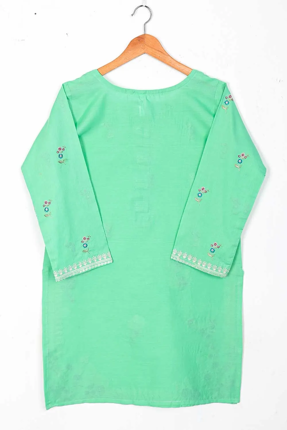 TS-225B-Green - Cotton Embroidered Stitched Kurti