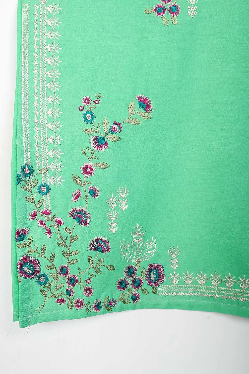 TS-225B-Green - Cotton Embroidered Stitched Kurti