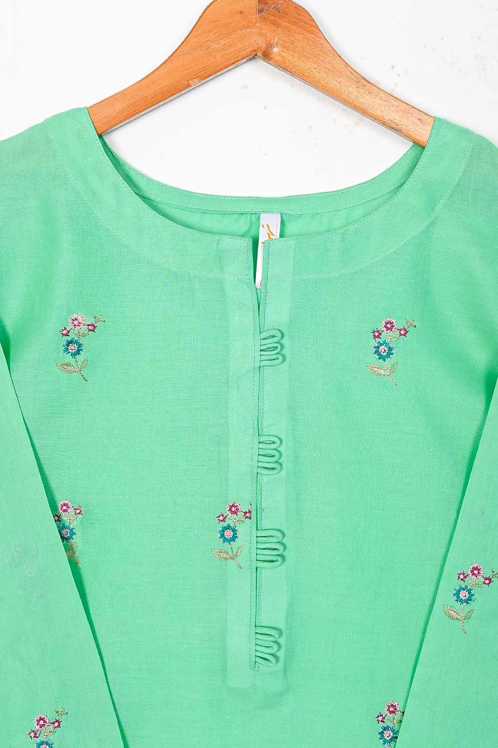 TS-225B-Green - Cotton Embroidered Stitched Kurti