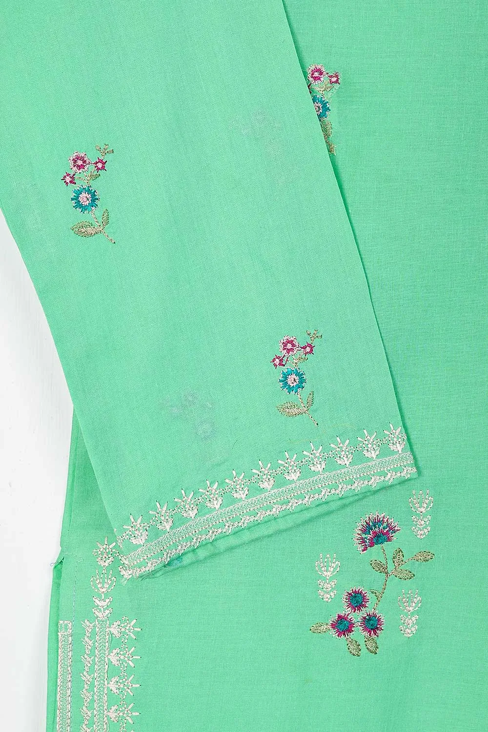 TS-225B-Green - Cotton Embroidered Stitched Kurti