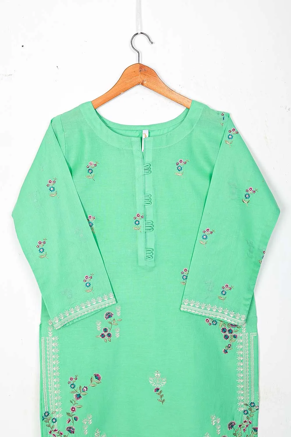 TS-225B-Green - Cotton Embroidered Stitched Kurti