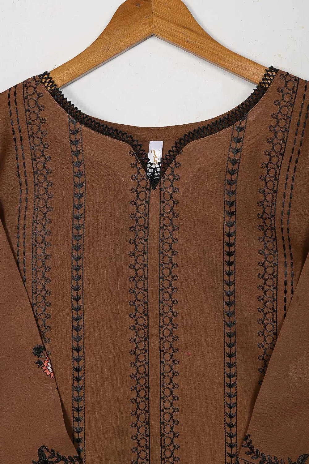 TS-227B-Brown - Cotton Embroidered Stitched Kurti