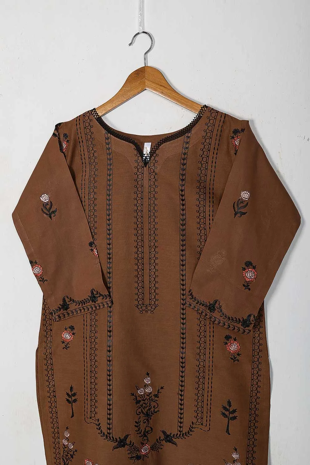 TS-227B-Brown - Cotton Embroidered Stitched Kurti