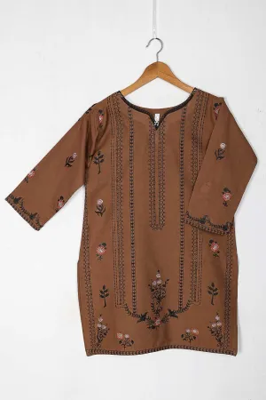 TS-227B-Brown - Cotton Embroidered Stitched Kurti