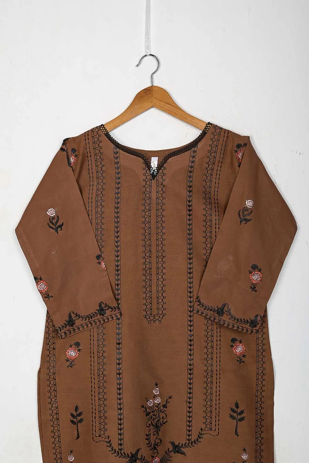 TS-227B-Brown - Cotton Embroidered Stitched Kurti