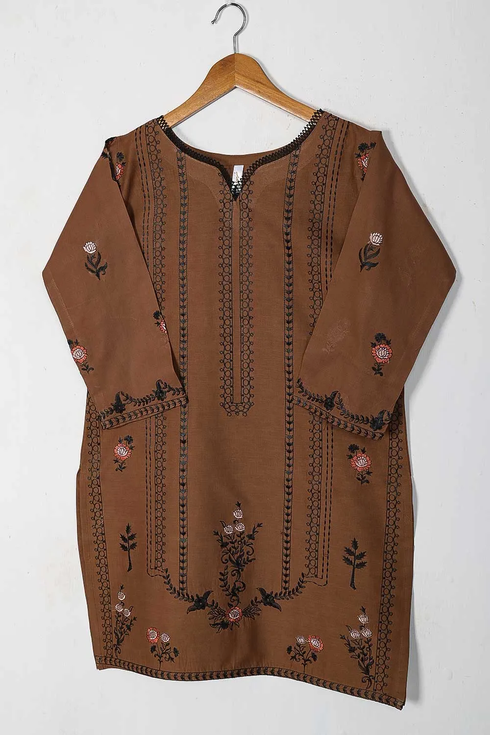 TS-227B-Brown - Cotton Embroidered Stitched Kurti