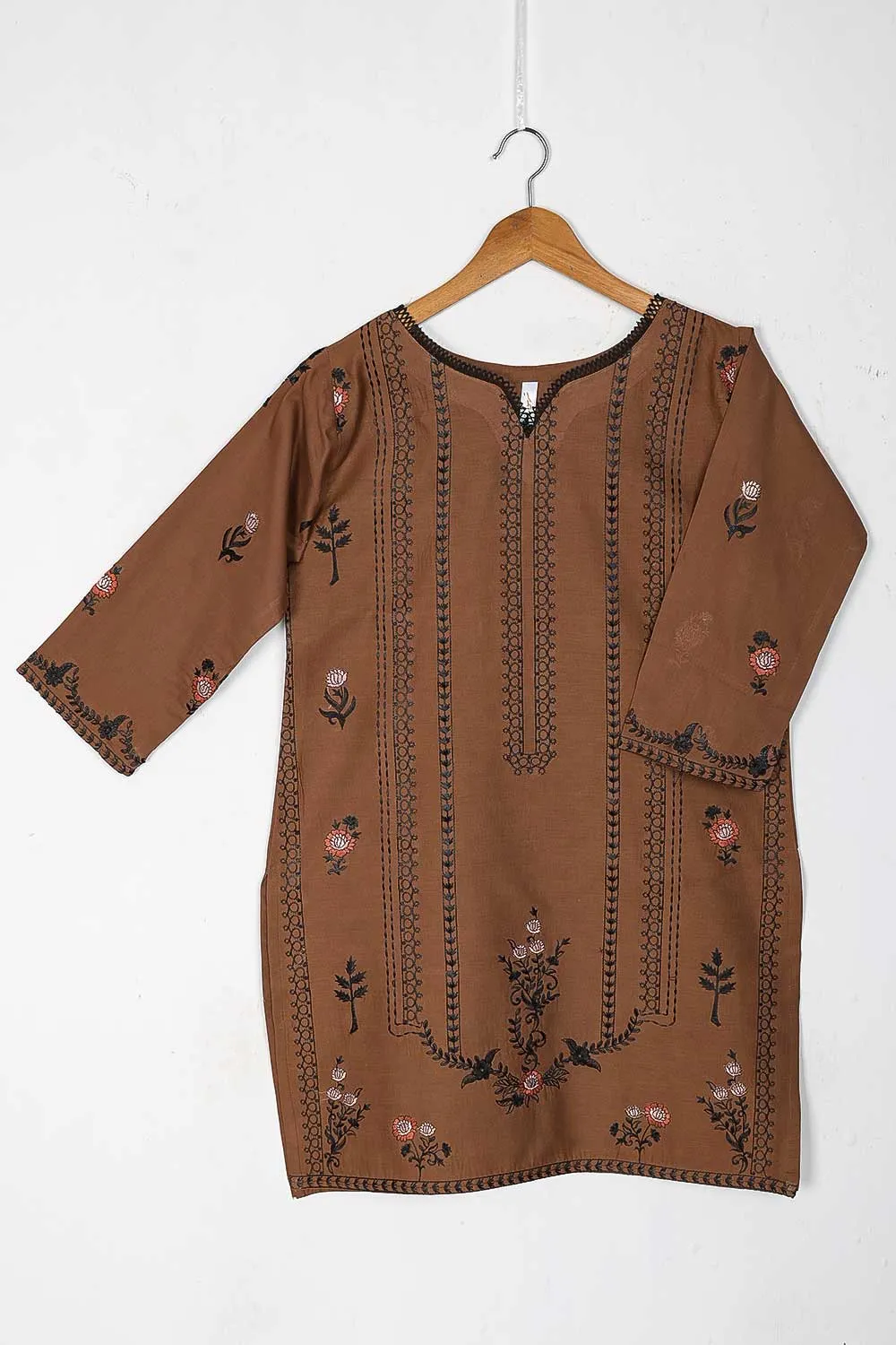 TS-227B-Brown - Cotton Embroidered Stitched Kurti