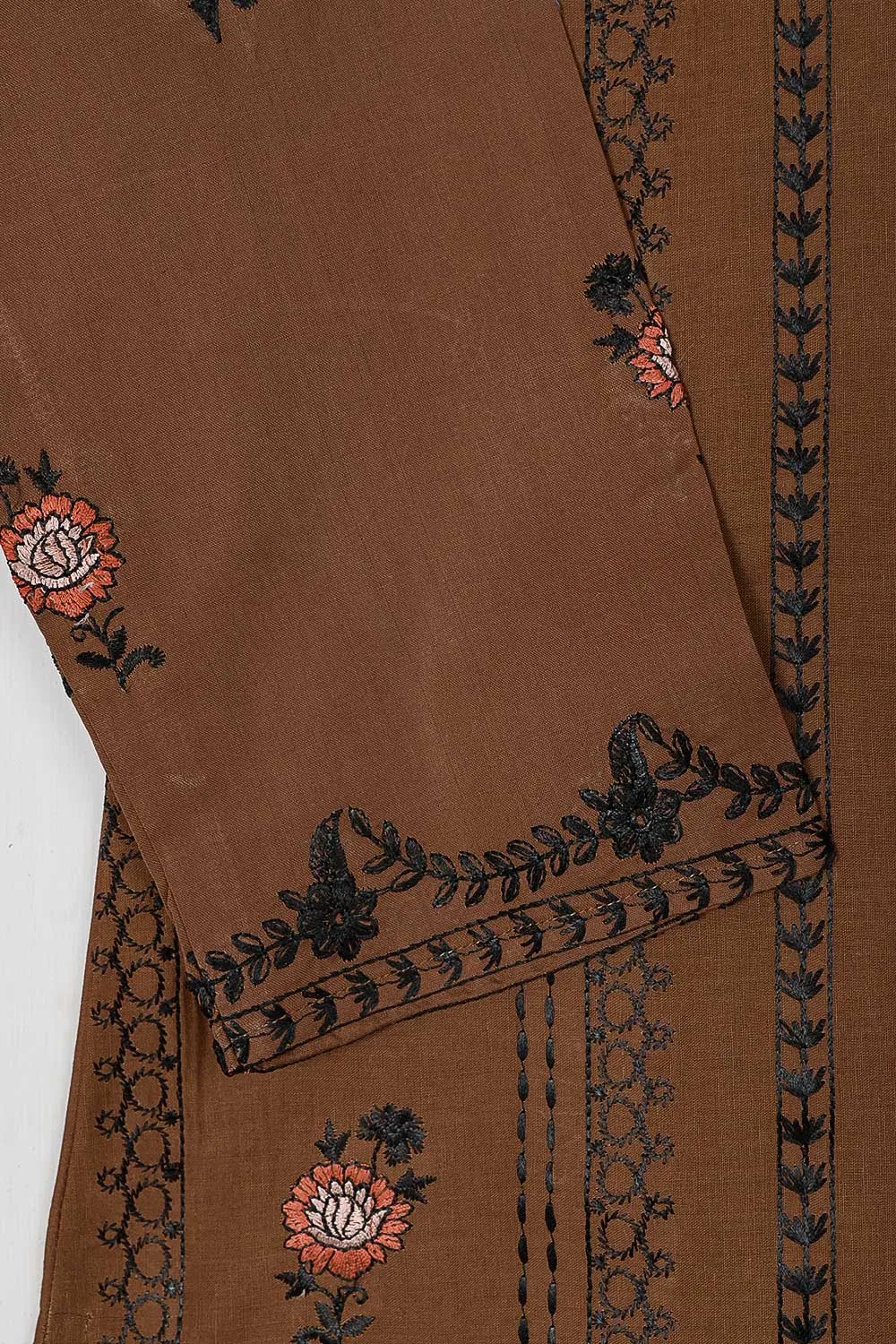 TS-227B-Brown - Cotton Embroidered Stitched Kurti