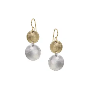 Two Linked and Tiered Dished Discs Wire Earring