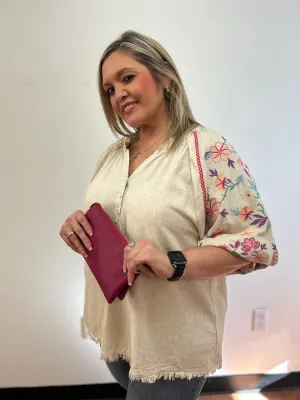 Umgee Embroidered Linen Blouse