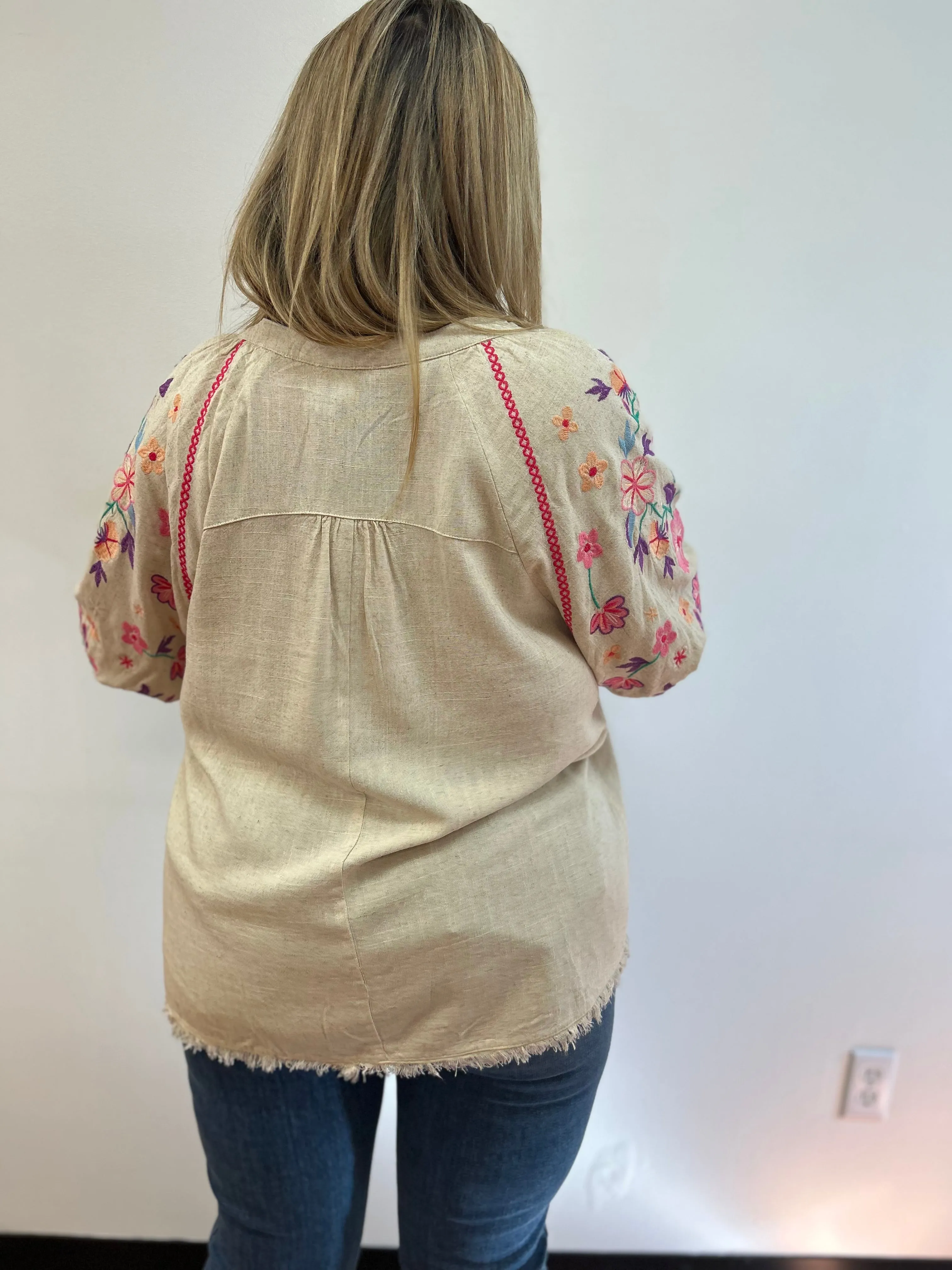 Umgee Embroidered Linen Blouse