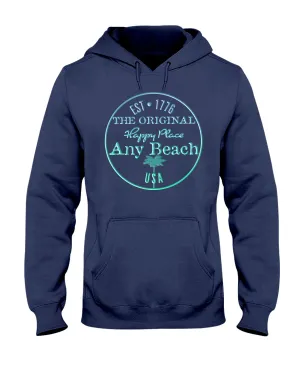 Unisex Any Beach Is My Happy Place Emerald Green Gulf Gradient Fleece Hoodie
