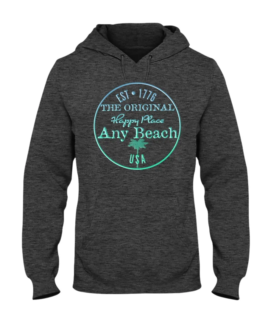 Unisex Any Beach Is My Happy Place Emerald Green Gulf Gradient Fleece Hoodie