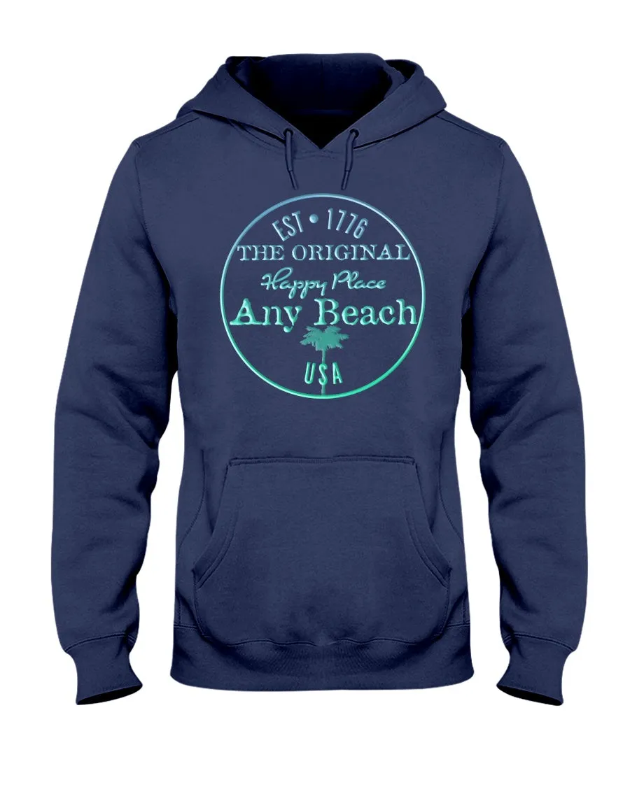 Unisex Any Beach Is My Happy Place Emerald Green Gulf Gradient Fleece Hoodie