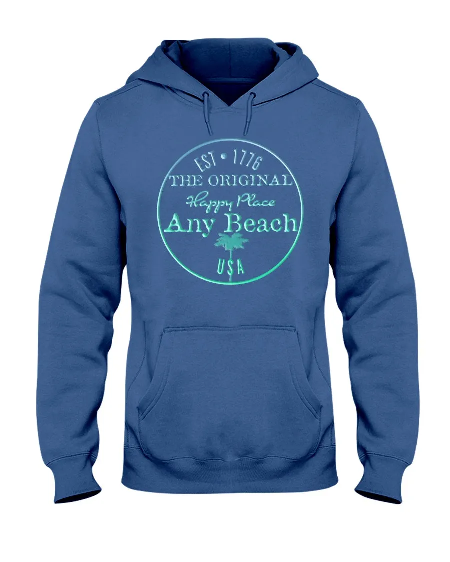 Unisex Any Beach Is My Happy Place Emerald Green Gulf Gradient Fleece Hoodie