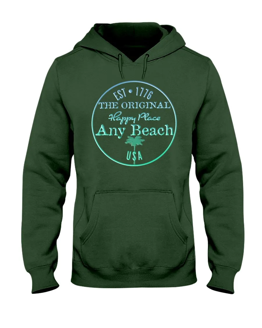 Unisex Any Beach Is My Happy Place Emerald Green Gulf Gradient Fleece Hoodie
