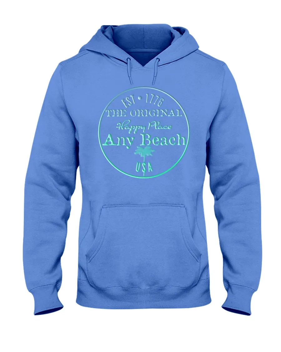 Unisex Any Beach Is My Happy Place Emerald Green Gulf Gradient Fleece Hoodie