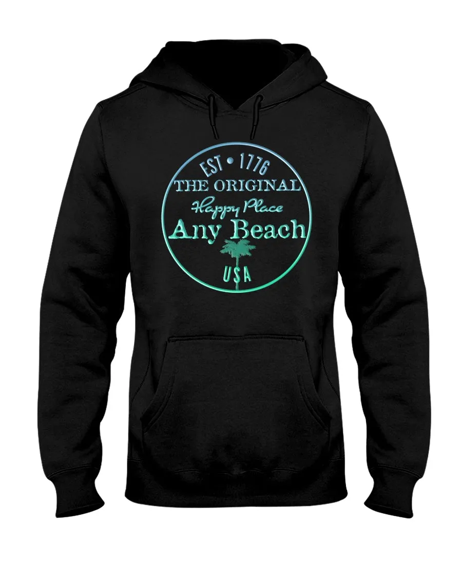 Unisex Any Beach Is My Happy Place Emerald Green Gulf Gradient Fleece Hoodie