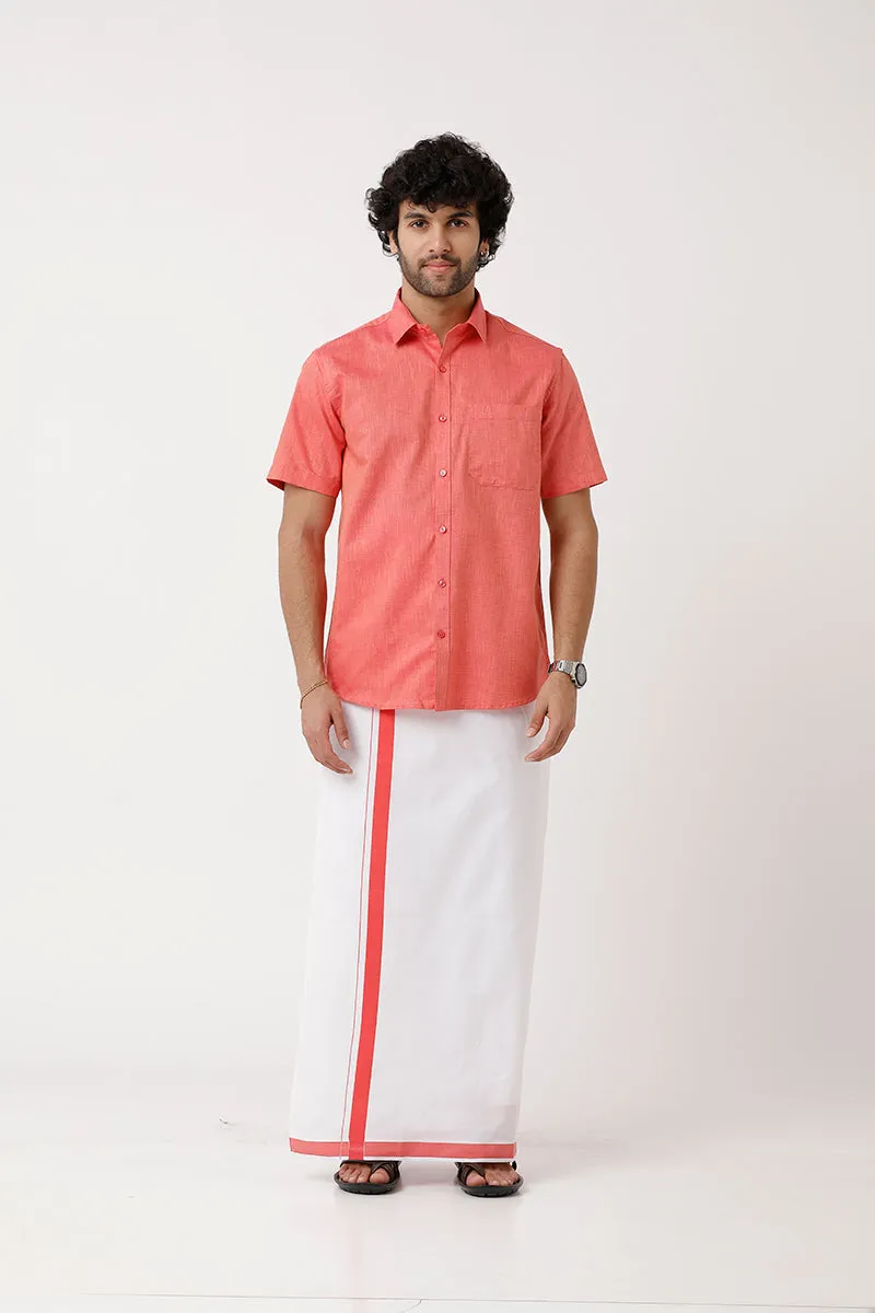Varna - Dark Rose Single Layered Fancy Border Pocket Dhoti For Men | Uathayam