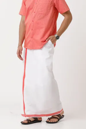 Varna - Dark Rose Single Layered Fancy Border Pocket Dhoti For Men | Uathayam